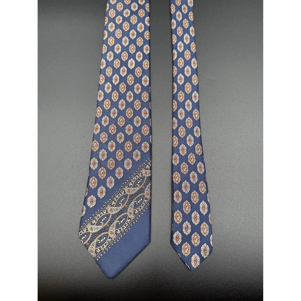 Woodward & Lothrop Vintage Blue Paisley Geometric Silk Tie Men Hand Made 3"